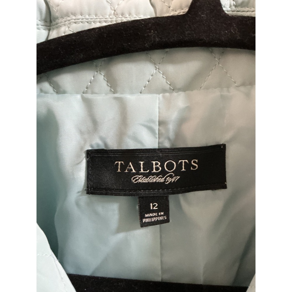 Talbots Mint Green Quilted Blazer Jacket Womens Size 12 Diamond Quilt Button Up - Picture 3 of 6
